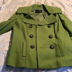 Pea green pea coat with rounded collar
